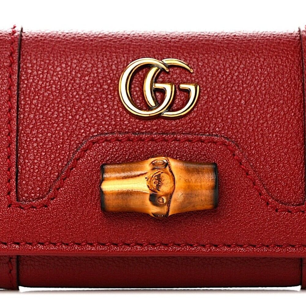 NIB GUCCI Wonka Grain Calfskin Diana 6 Key Holder Case Red